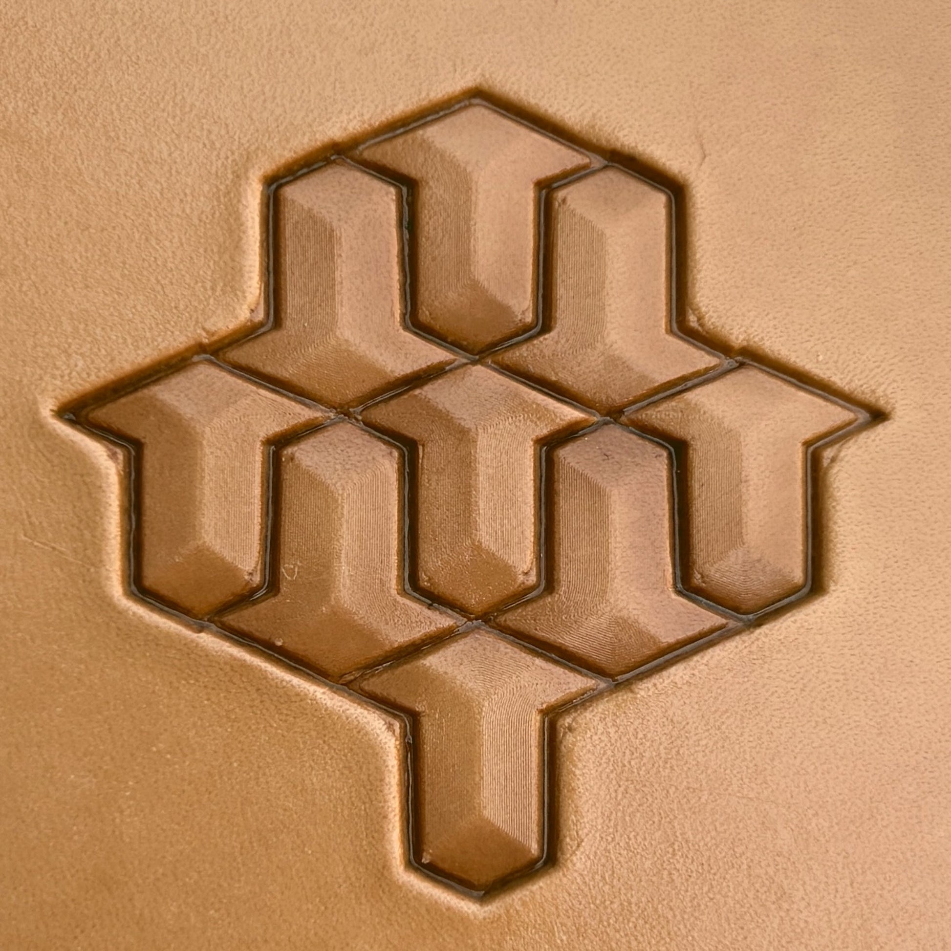 Geometric leather stamp LT023 — pattern imprint on veg-tan leather