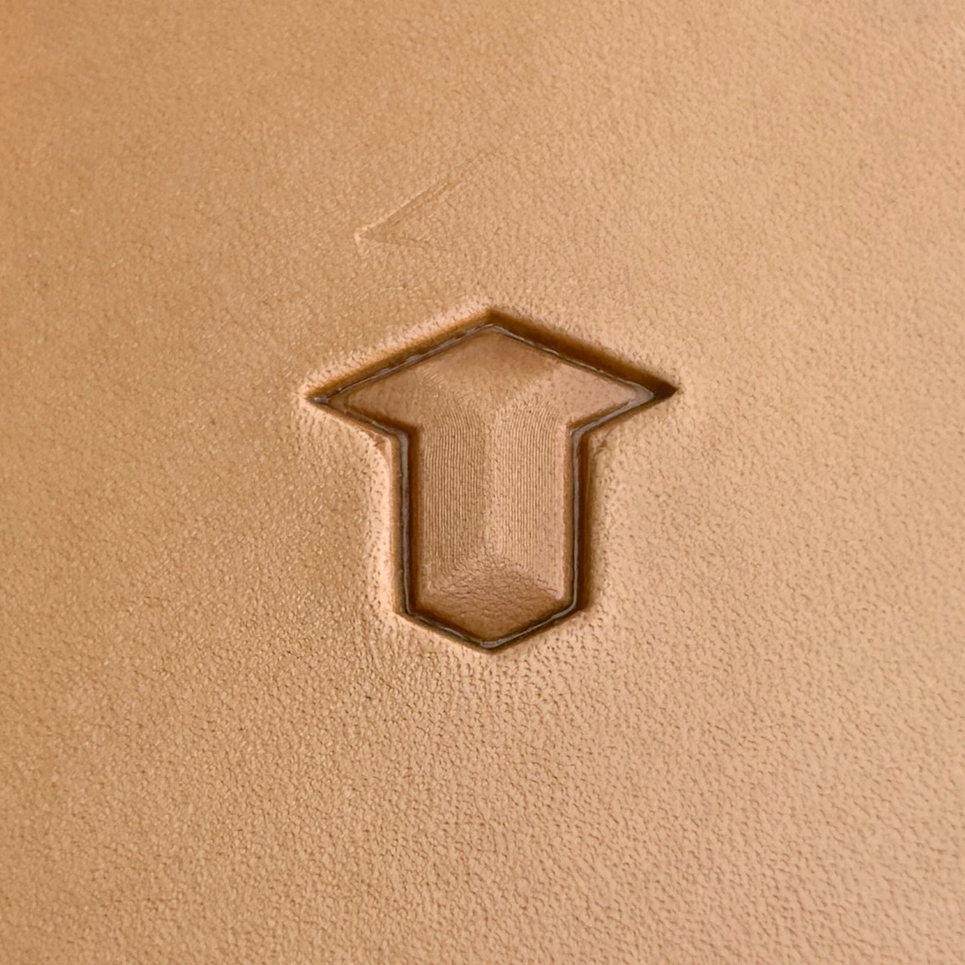 Geometric leather stamp LT023 — single impression on veg-tan leather