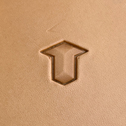 Geometric leather stamp LT023 — single impression on veg-tan leather