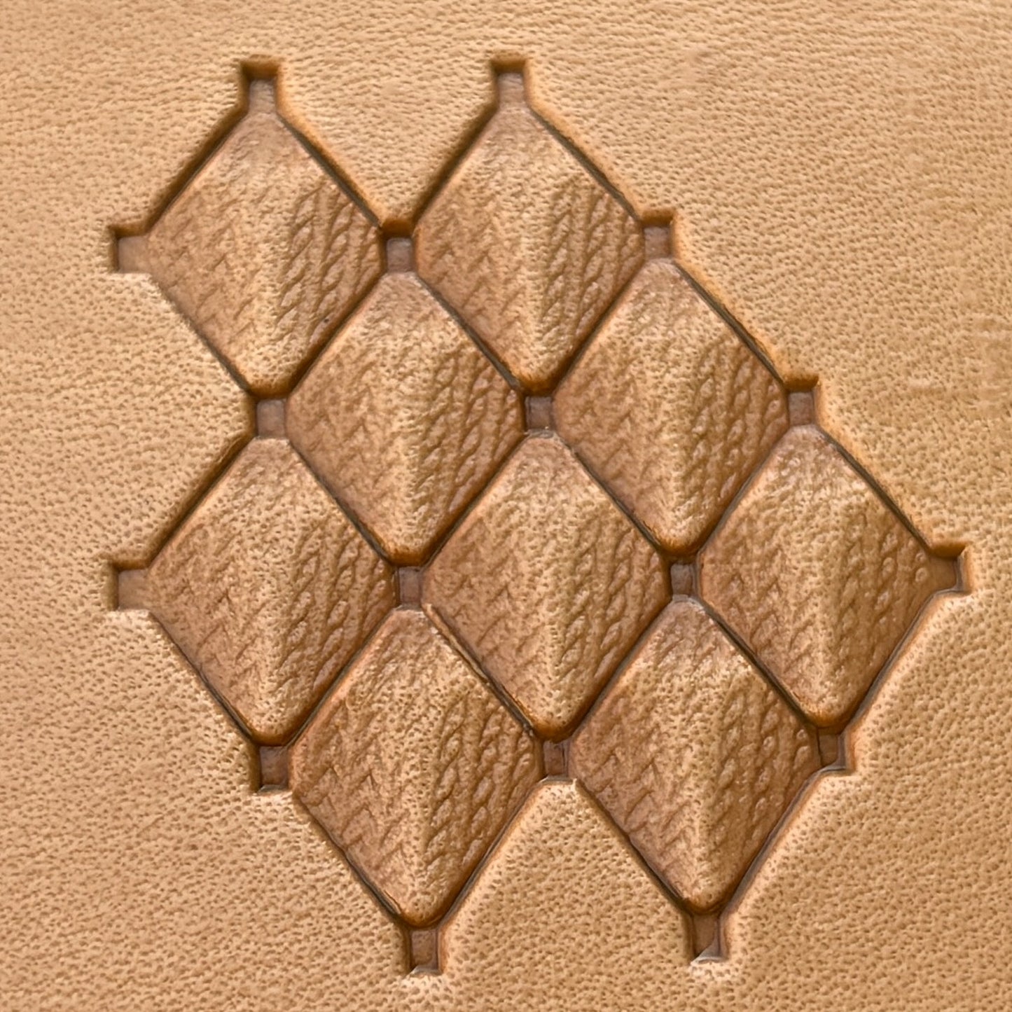Geometric leather stamp LT024 — imprint on natural veg-tan leather