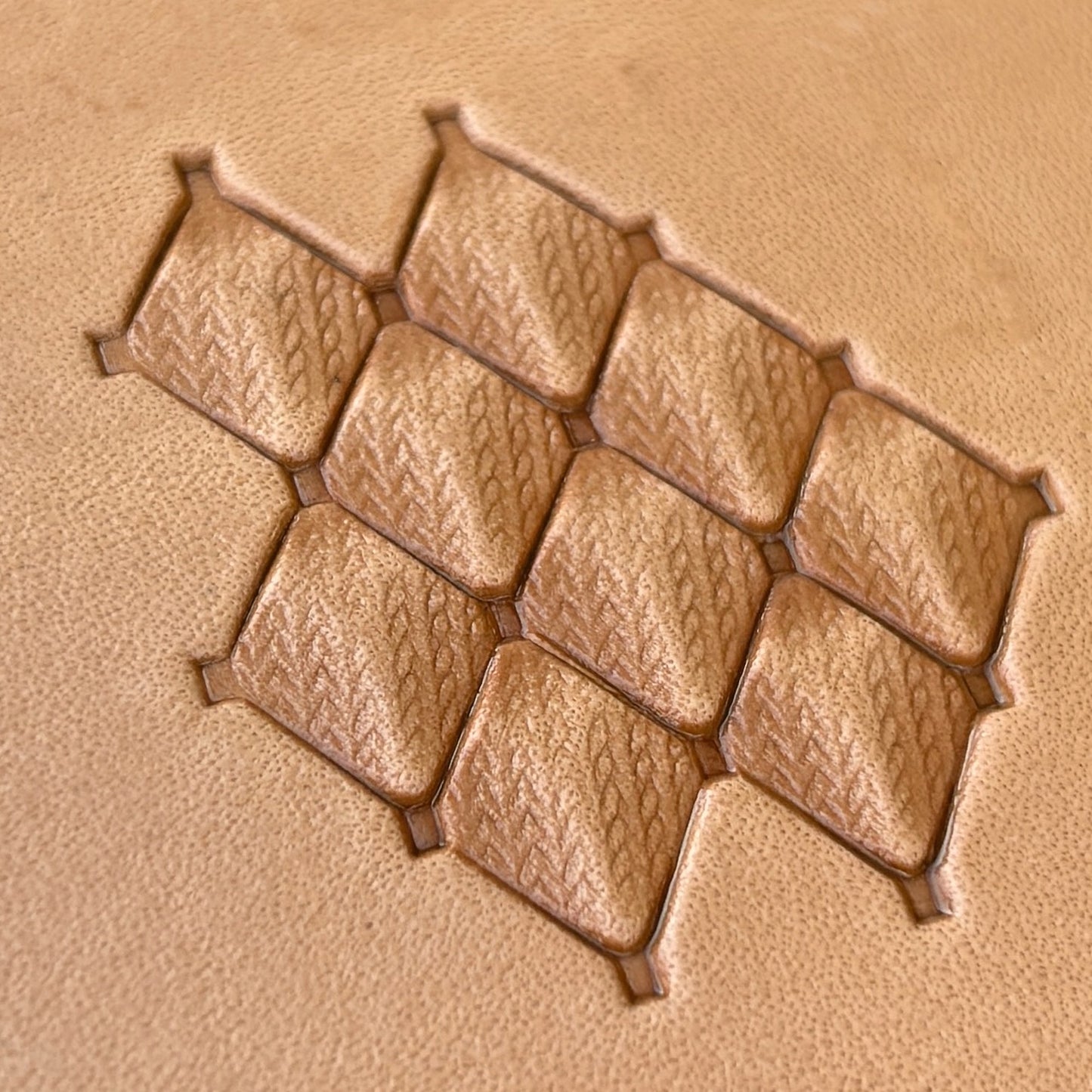 Geometric leather stamp LT024 — pattern imprint on veg-tan leather