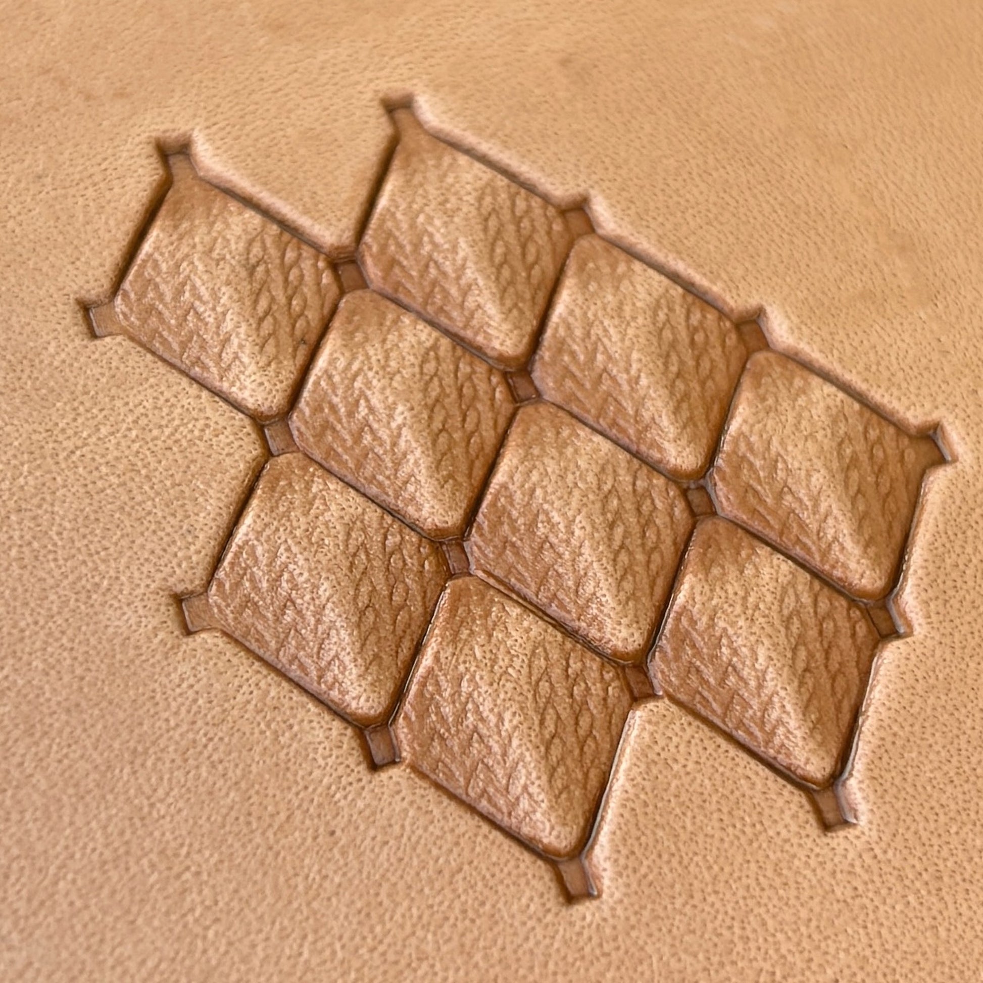 Geometric leather stamp LT024 — pattern imprint on veg-tan leather