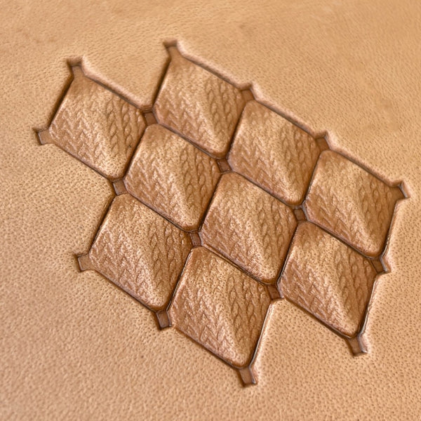 Geometric leather stamp LT024 — pattern imprint on veg-tan leather