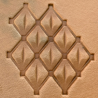 Geometric leather stamp LT025 — imprint on natural veg-tan leather
