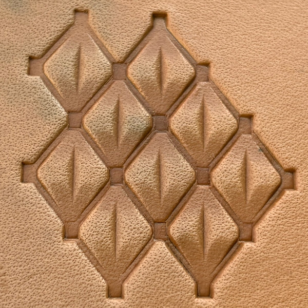 Geometric leather stamp LT025 — imprint on natural veg-tan leather