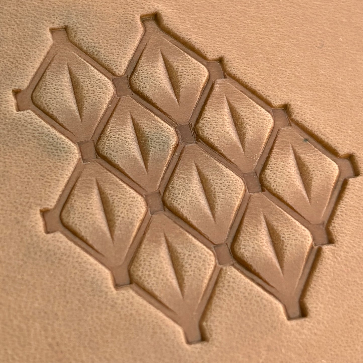 Geometric leather stamp LT025 — pattern imprint on veg-tan leather