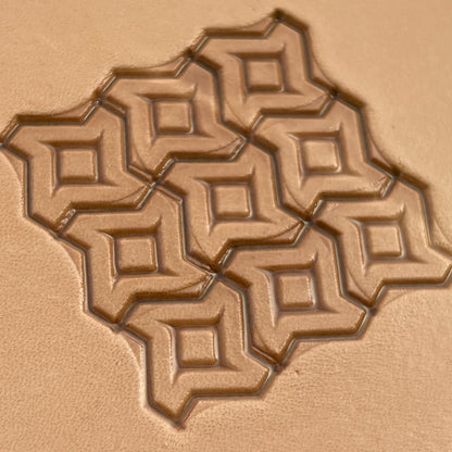 Geometric leather stamp LT026 — imprint on natural veg-tan leather