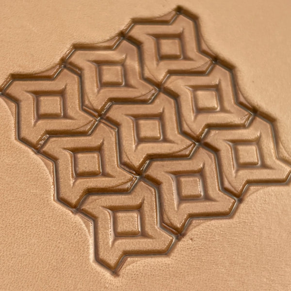 Geometric leather stamp LT026 — imprint on natural veg-tan leather