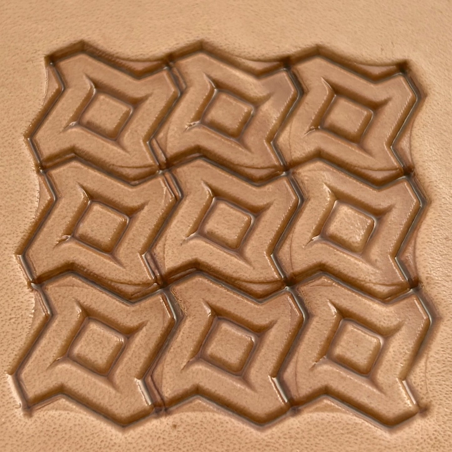 Geometric leather stamp LT026 — pattern imprint on veg-tan leather