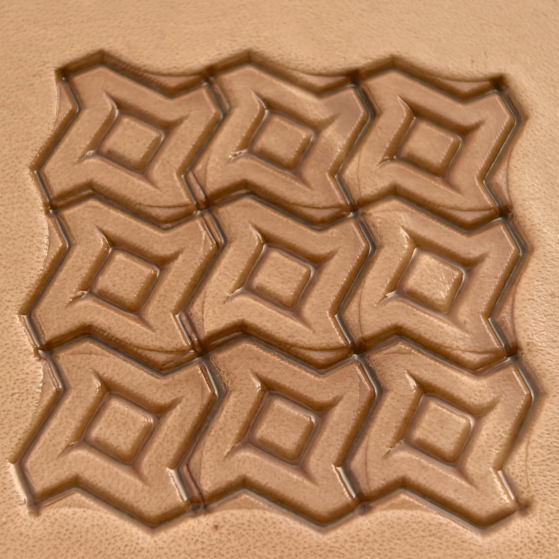 Geometric leather stamp LT026 — pattern imprint on veg-tan leather