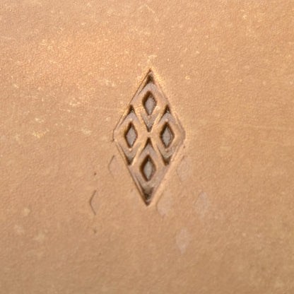 Diamond Grid Geometric leather stamp LT028 — single impression on veg-tan leather