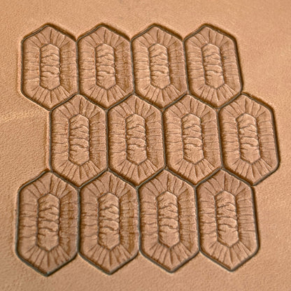 Geometric leather stamp LT029 — imprint on natural veg-tan leather