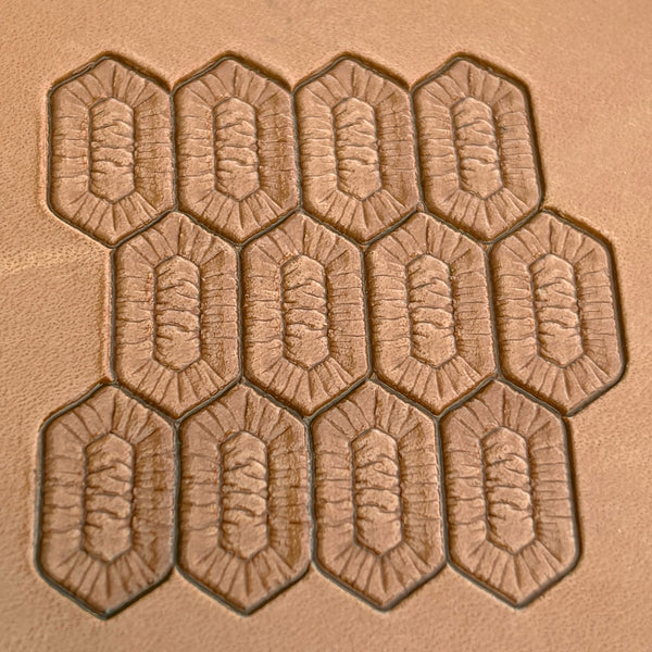 Geometric leather stamp LT029 — imprint on natural veg-tan leather