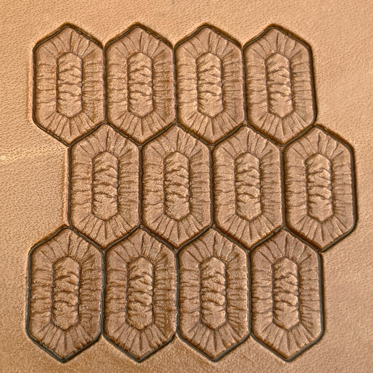 Geometric leather stamp LT029 — pattern imprint on veg-tan leather