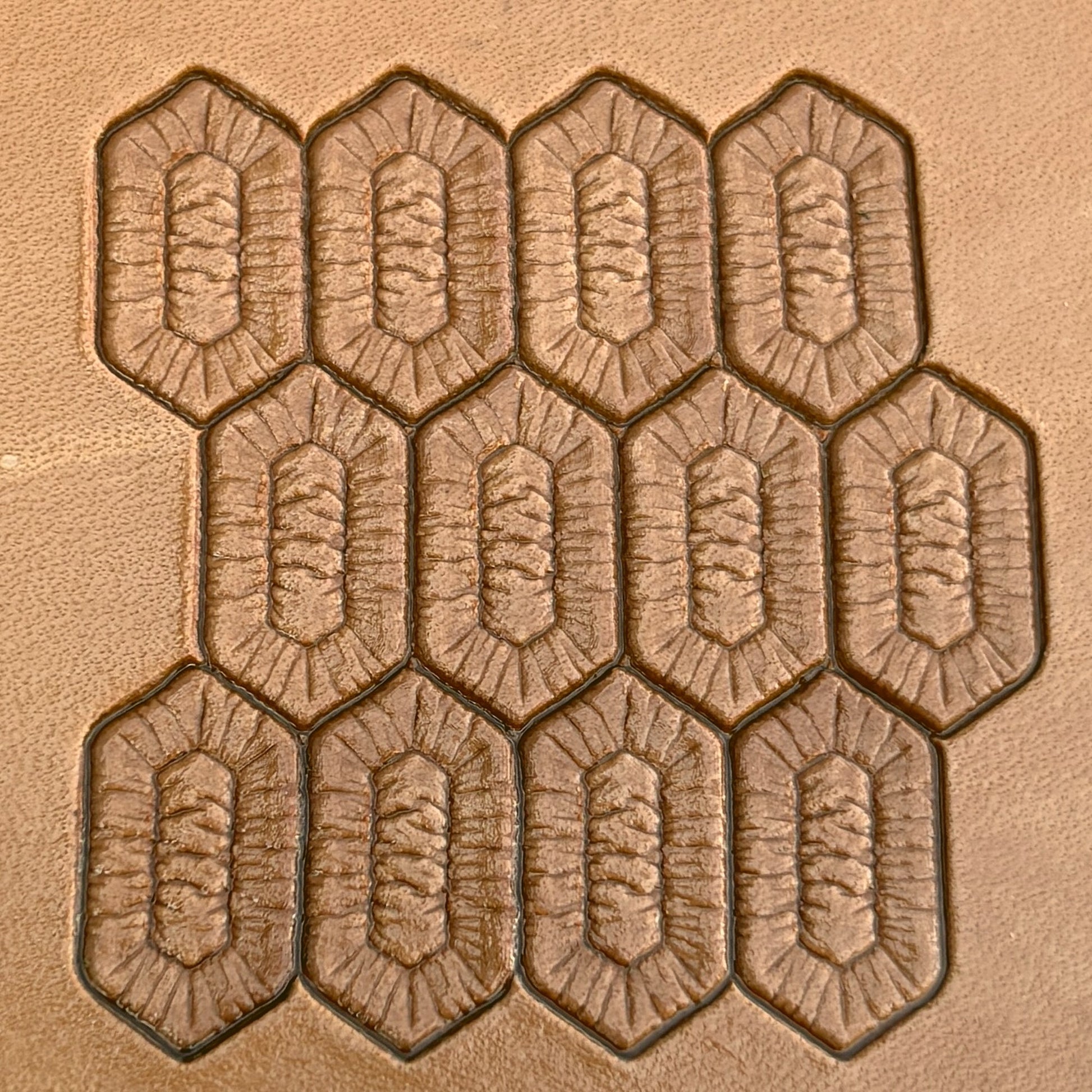 Geometric leather stamp LT029 — pattern imprint on veg-tan leather