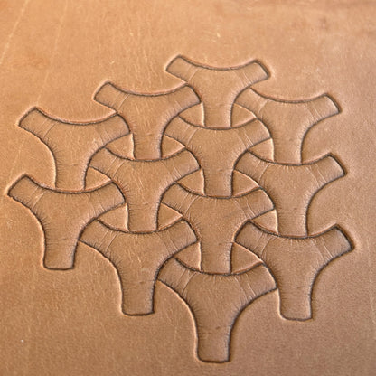 Interlocking Shapes leather stamp LT030 — pattern imprint on veg-tan leather