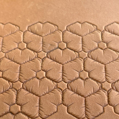 Honeycomb leather stamp LT032 — pattern imprint on veg-tan leather