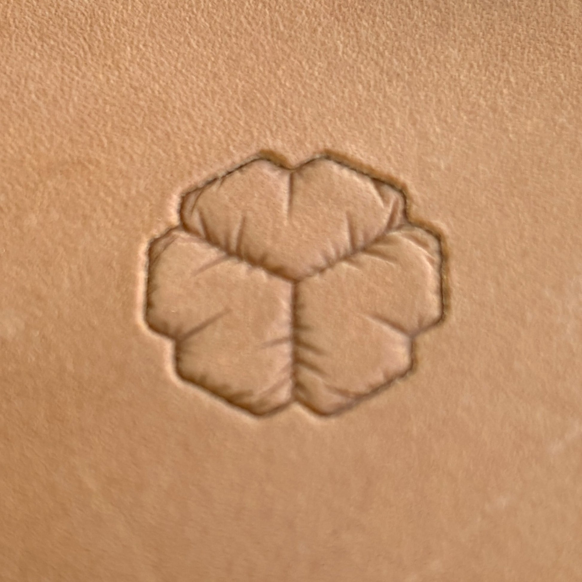 Honeycomb leather stamp LT032 — single impression on veg-tan leather