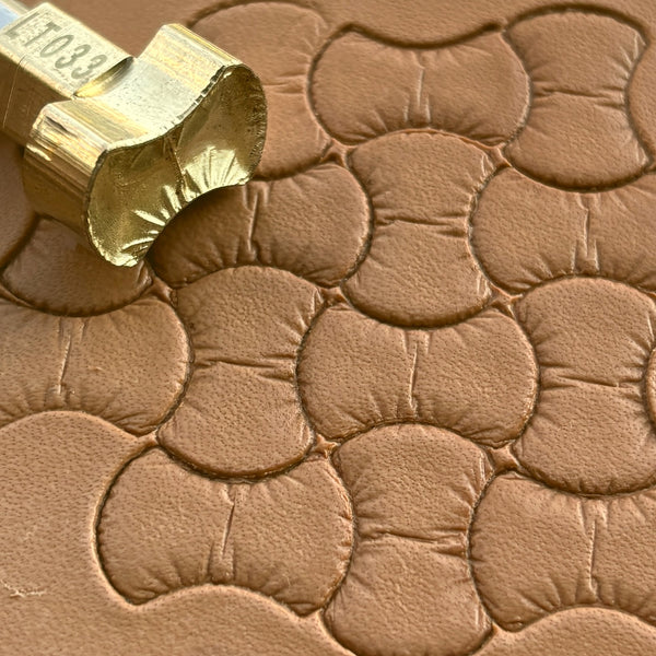 Scales leather stamp LT033 — brass stamping tool with imprint on natural veg-tan leather