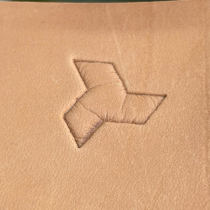 Geometric leather stamp LT036 — single impression on veg-tan leather