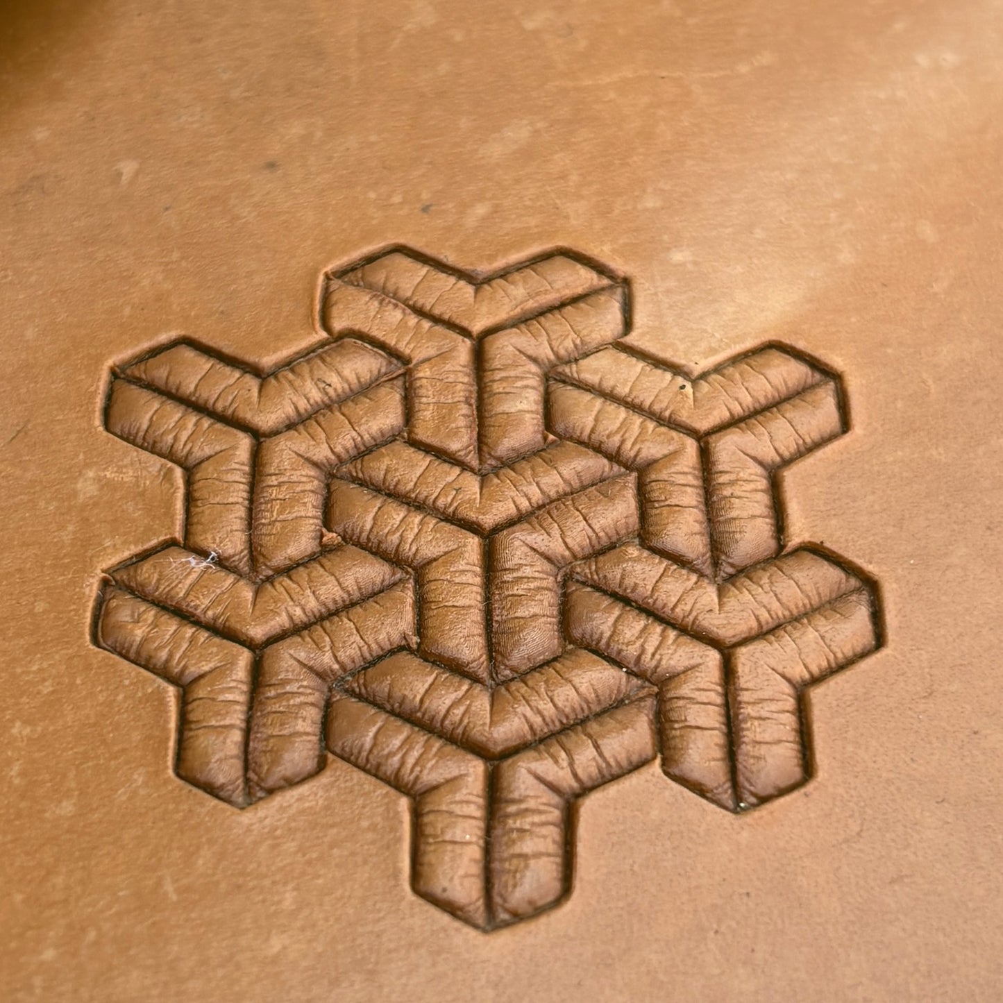 Geometric leather stamp LT037 — pattern imprint on veg-tan leather
