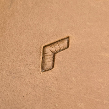 Geometric leather stamp LT037 — single impression on veg-tan leather