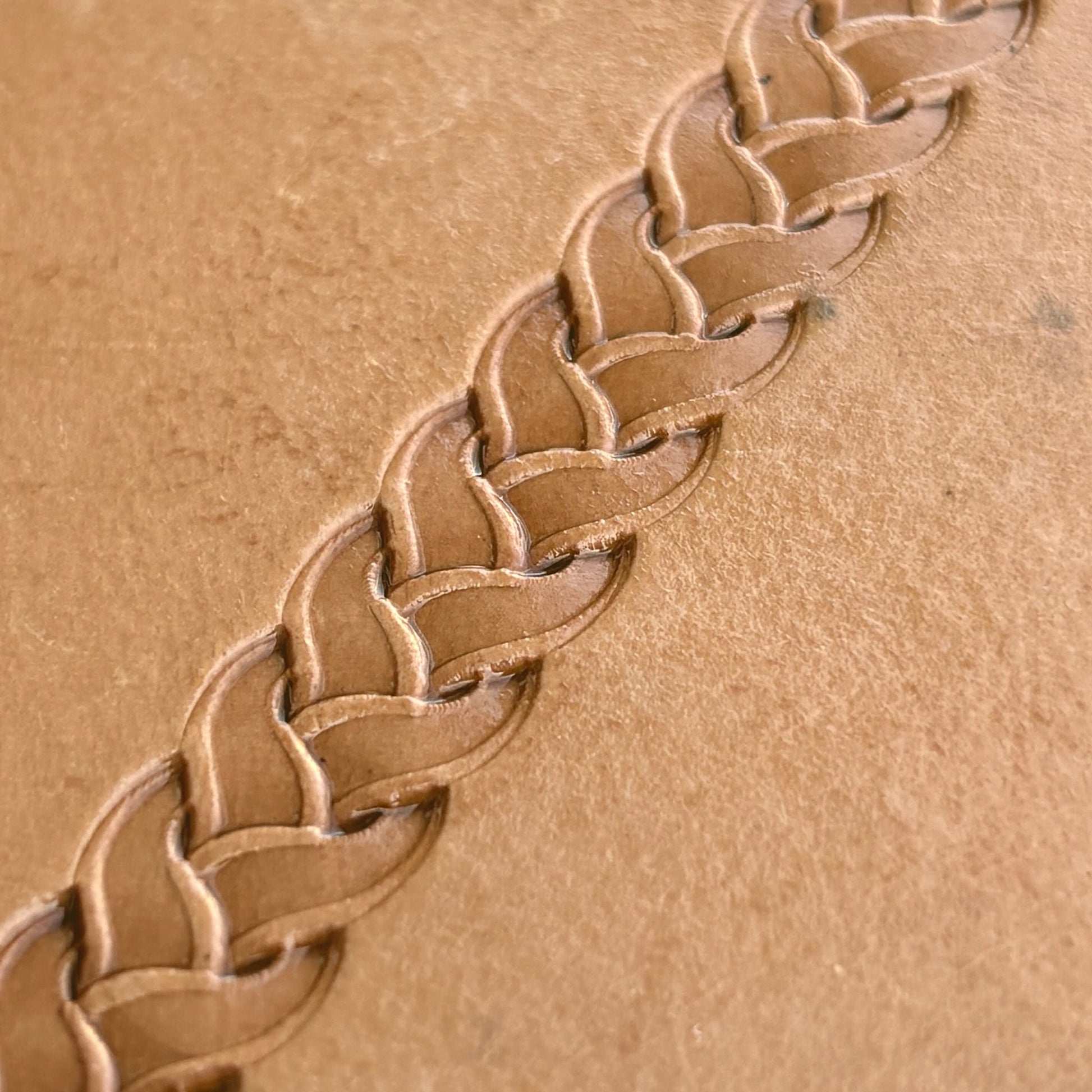 Braided Border leather stamp LT039 — pattern imprint on veg-tan leather