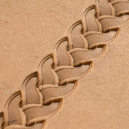 Braided Border leather stamp LT039 — single impression on veg-tan leather
