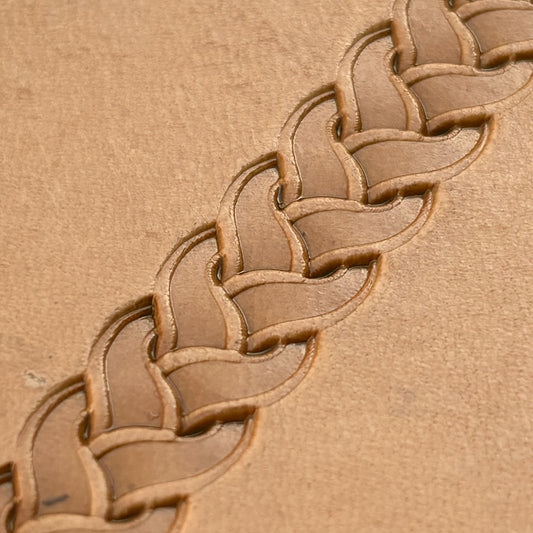 Braided Border leather stamp LT039 — single impression on veg-tan leather