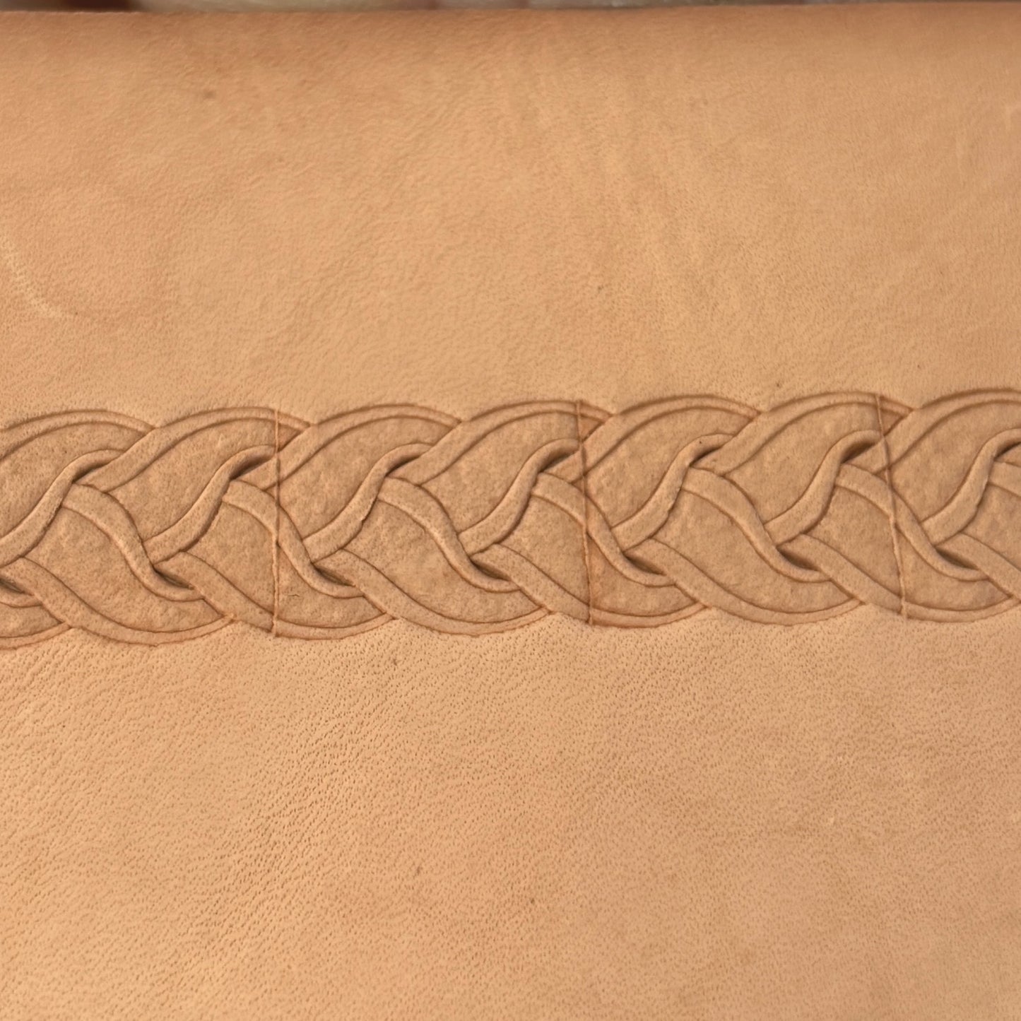 Celtic Braid leather stamp LT041 — pattern imprint on veg-tan leather