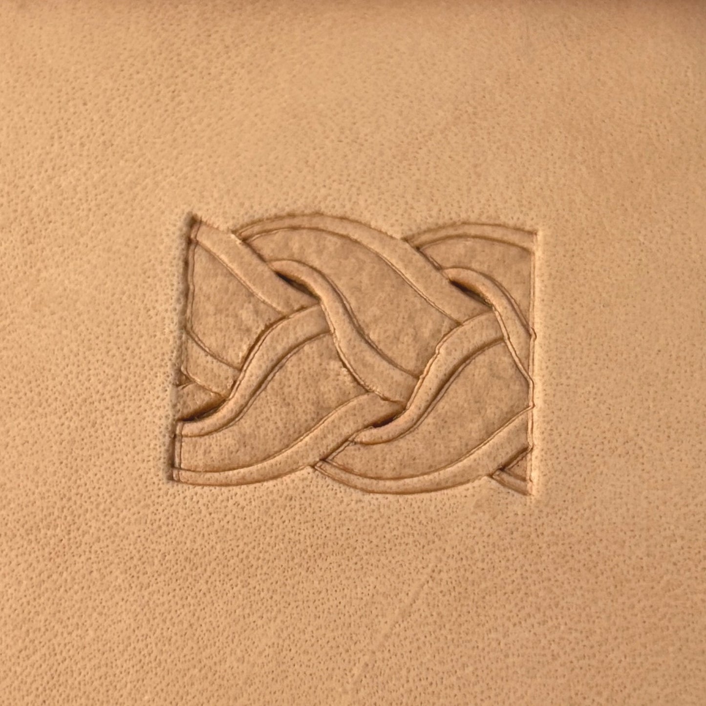 Celtic Braid leather stamp LT041 — single impression on veg-tan leather