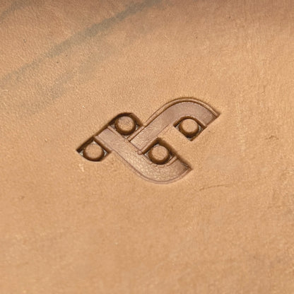 Celtic Weave leather stamp LT042 — single impression on veg-tan leather
