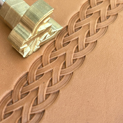 Celtic Style leather stamp LT043 — brass stamping tool with imprint on natural veg-tan leather