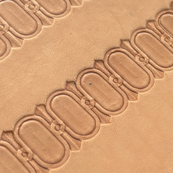 Oval Border leather stamp LT045 — pattern imprint on veg-tan leather