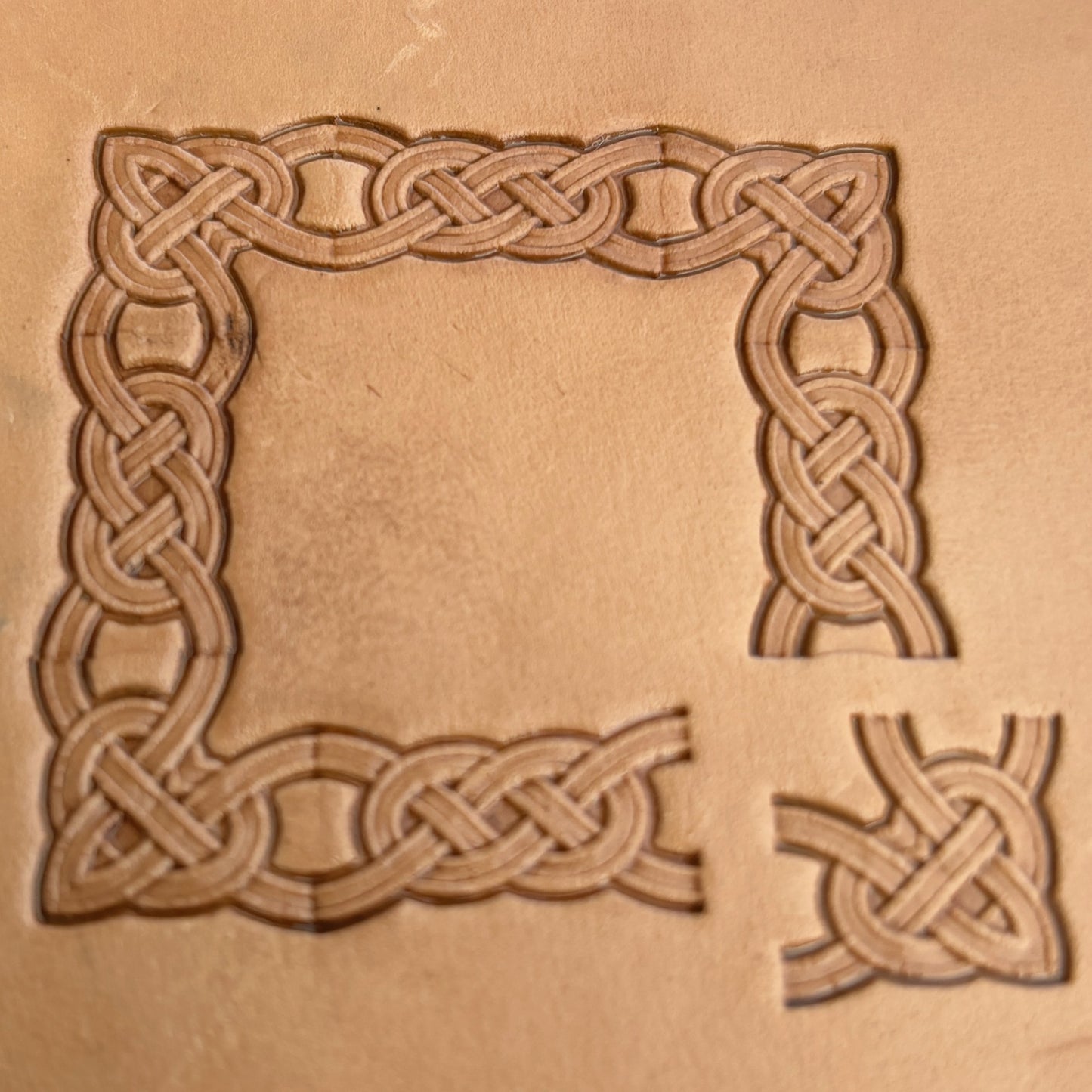 Celtic Knot Border + Corner leather stamp LT046 — pattern imprint on veg-tan leather