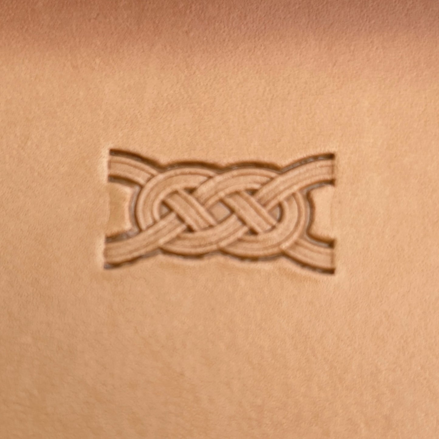 Celtic Knot Border + Corner leather stamp LT046 — single impression on veg-tan leather