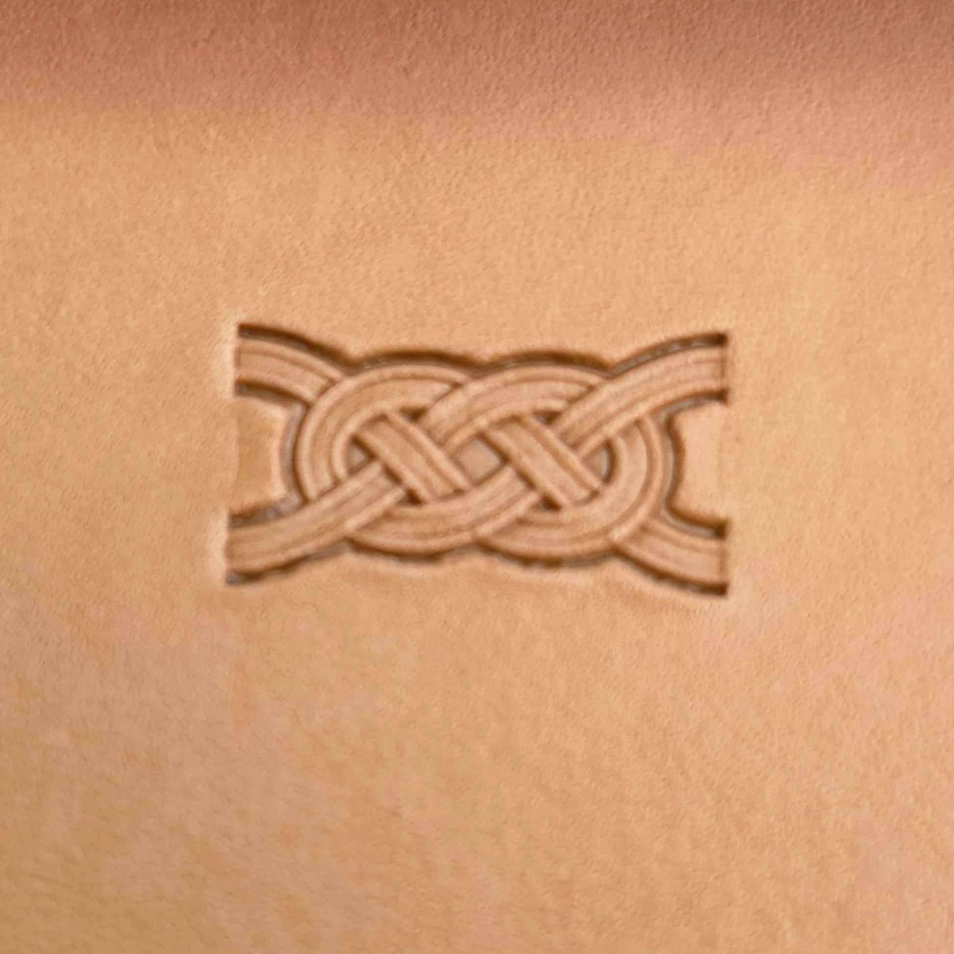 Celtic Knot Border + Corner leather stamp LT046 — single impression on veg-tan leather