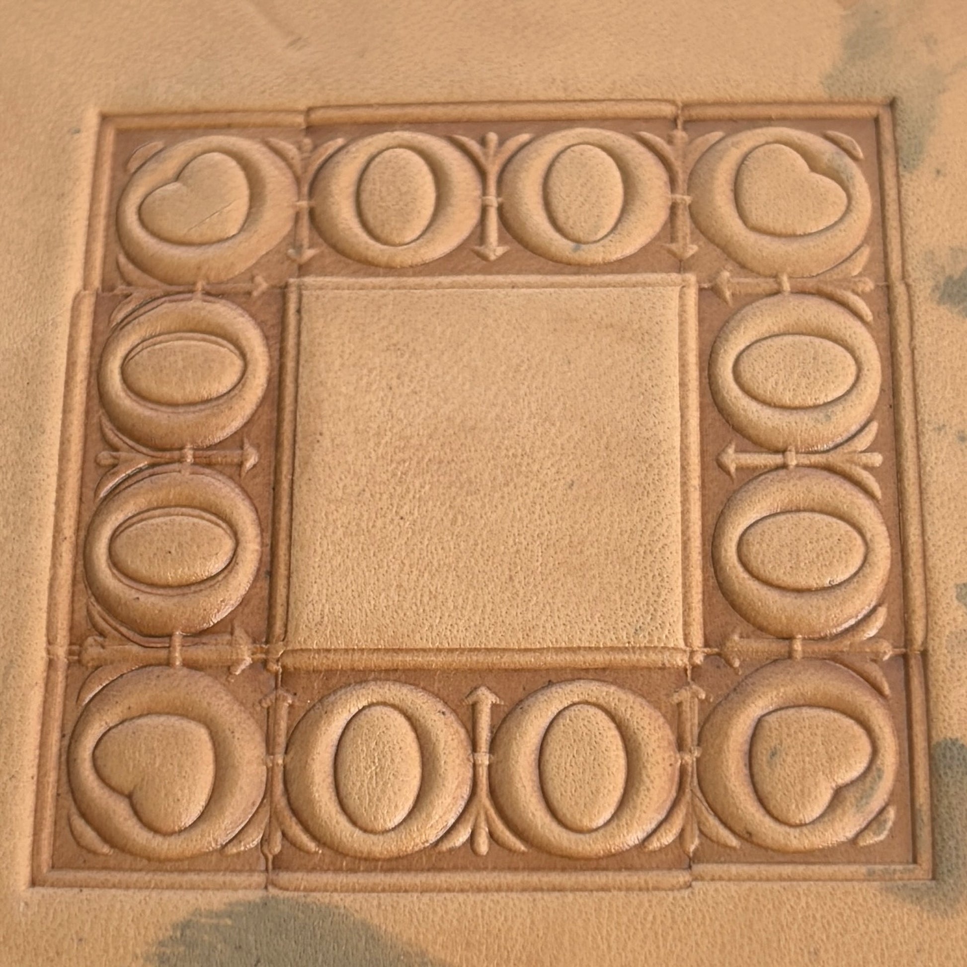 Heart leather stamp LT050 — pattern imprint on veg-tan leather