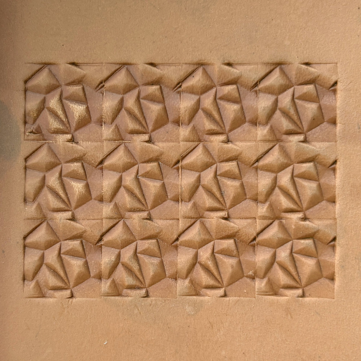 Origami Style Geometric leather stamp LT051 — pattern imprint on veg-tan leather