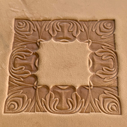 Ornate Border + Corner leather stamp LT052 — pattern imprint on veg-tan leather