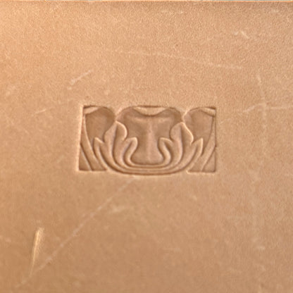 Ornate Border + Corner leather stamp LT052 — single impression on veg-tan leather