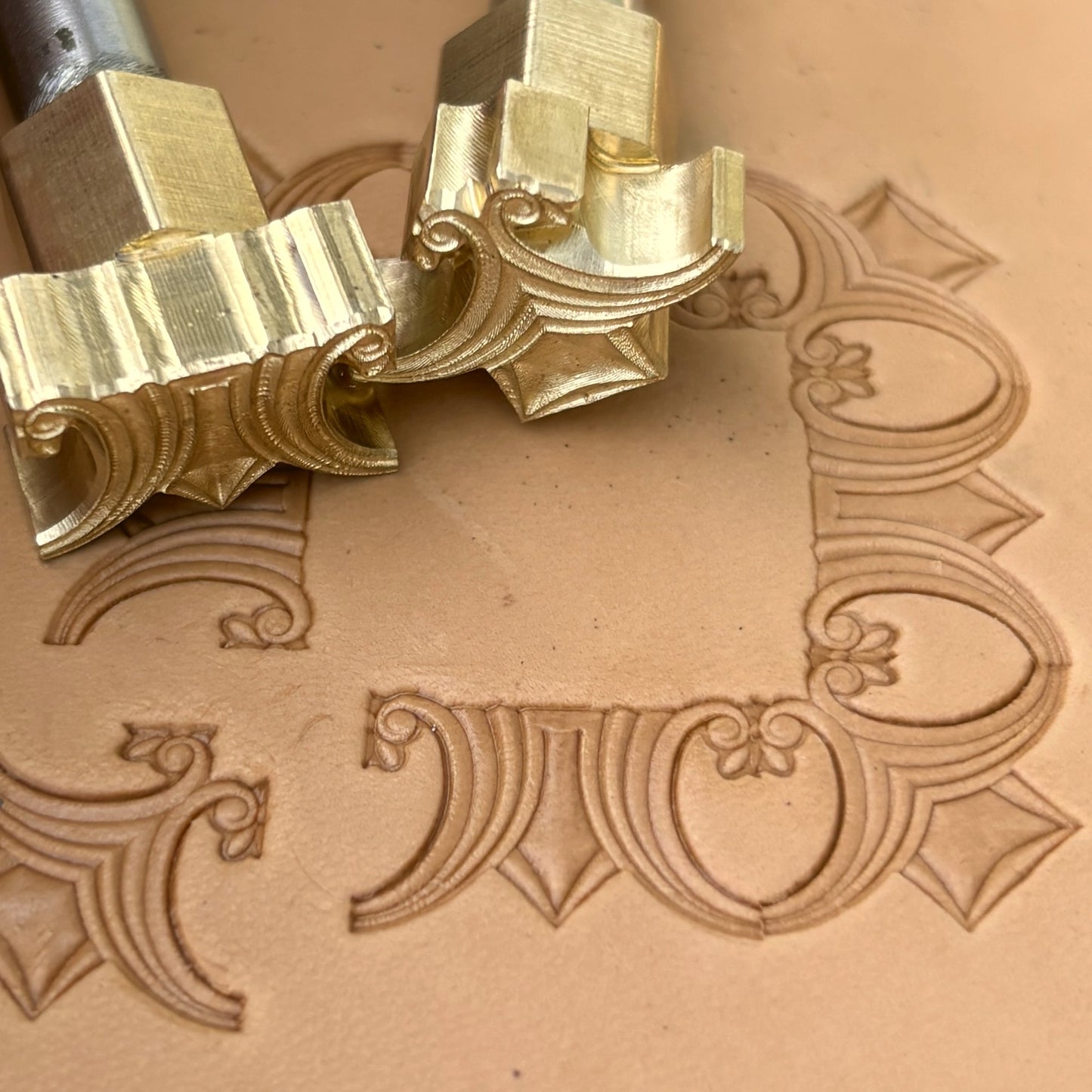 Art Deco Geometric leather stamp LT053 — pattern imprint on veg-tan leather