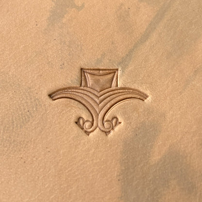 Art Deco Geometric leather stamp LT053 — single impression on veg-tan leather