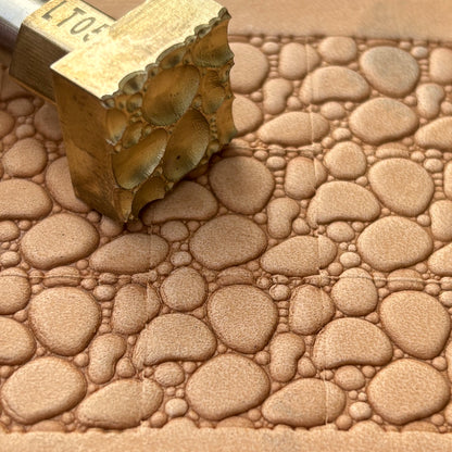 Bubble Texture leather stamp LT054 — brass stamping tool with imprint on natural veg-tan leather