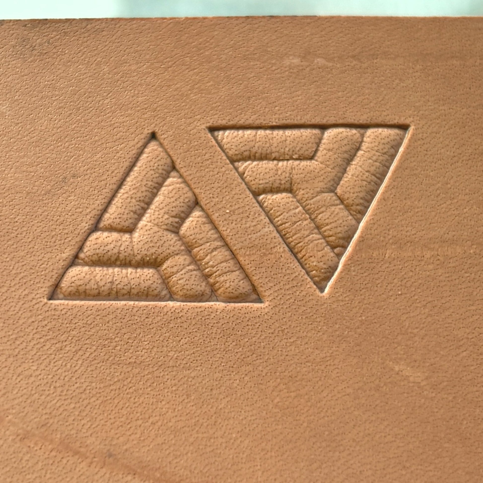 Leaves Geometric leather stamp LT055 — single impression on veg-tan leather