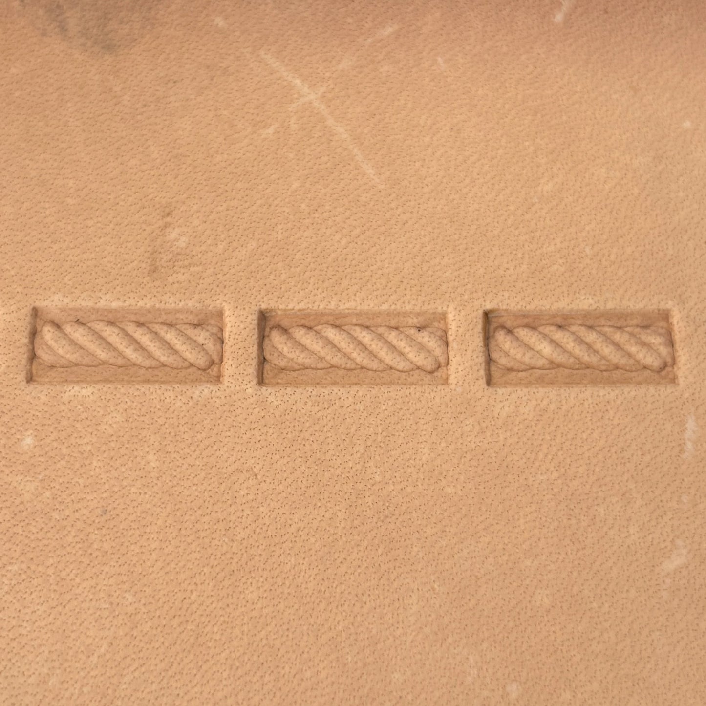 Rope Rectangles Geometric leather stamp LT058 — single impression on veg-tan leather