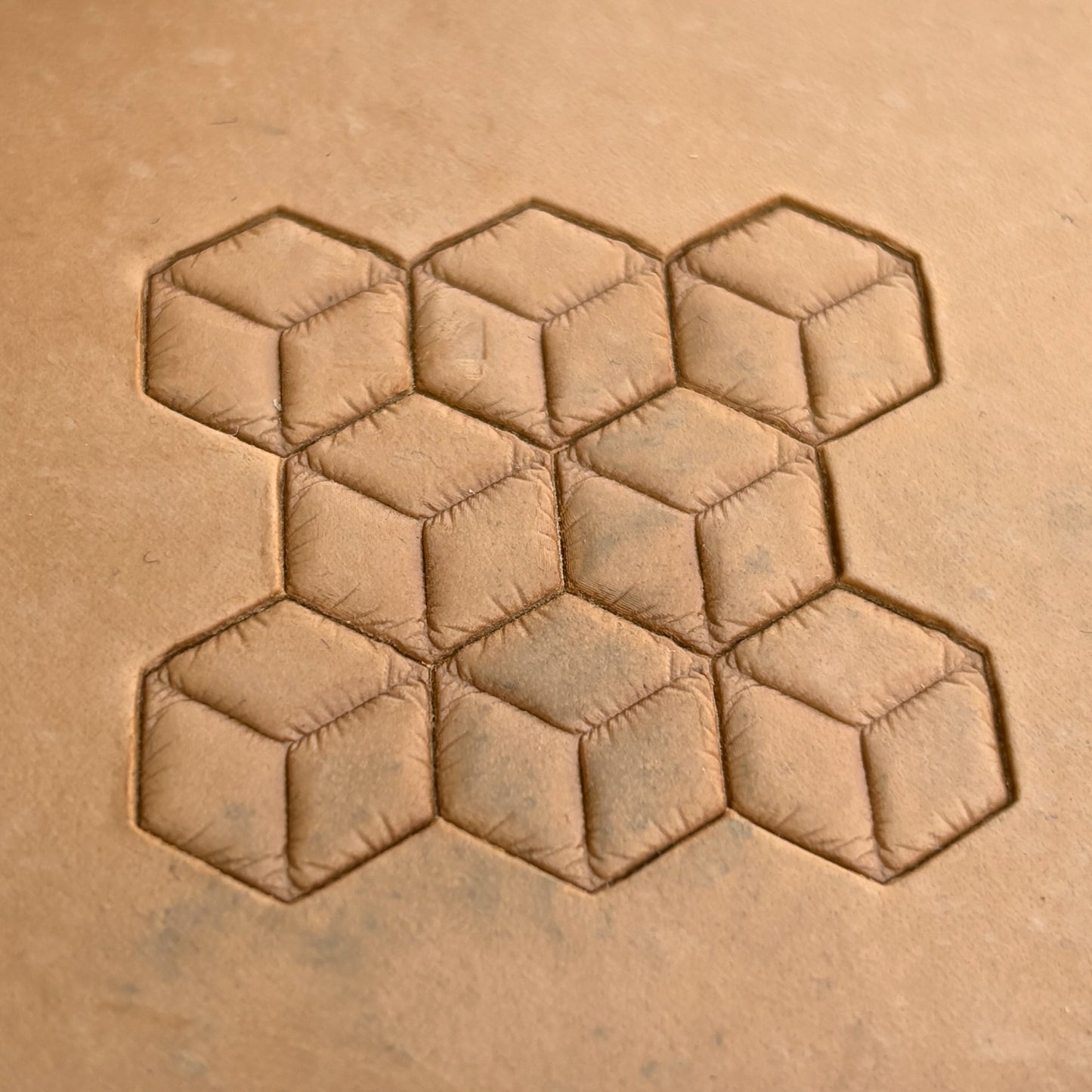 Geometric leather stamp LT062 — pattern imprint on veg-tan leather