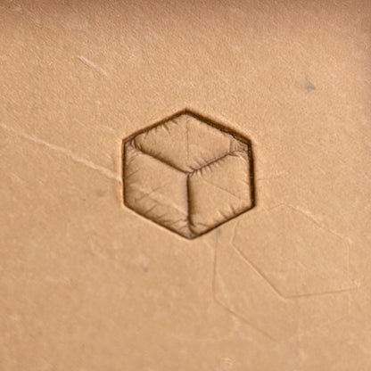 Geometric leather stamp LT062 — single impression on veg-tan leather