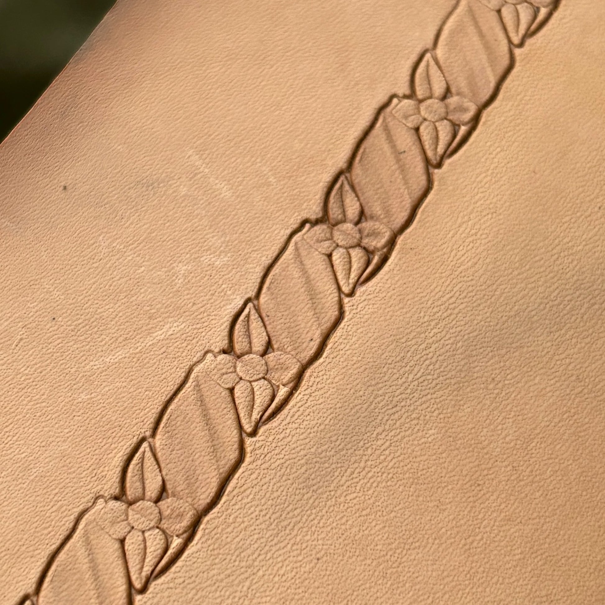 Floral Border leather stamp LT065 — pattern imprint on veg-tan leather