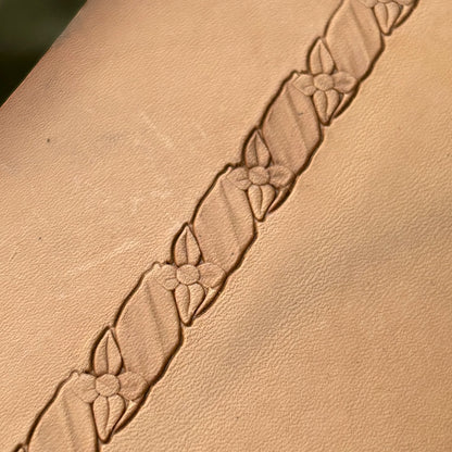 Floral Border leather stamp LT065 — pattern imprint on veg-tan leather
